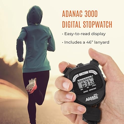 Marathon Adanac 3000 Sports Digitaler Stoppuhr-Timer | Großes Display | Zeit & Kalender | Split-Modus | Wasserdicht | Ideale Stoppuhr für Trainer