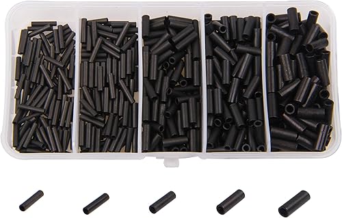 SHADDOCK 500stk Angeln Single Barrel Crimpen Loop Sleeve 5 Größen gemischt Mattschwarz Messingrohr Angeln Drahtführer Takel Angelschnur Steckerkit