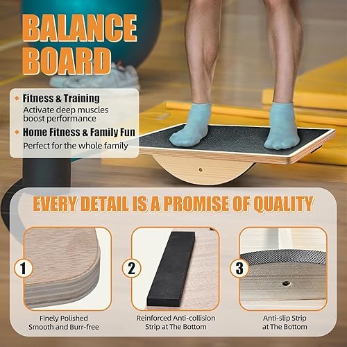 Wackelbrett, Sports Balance Board Holz, Wackelbrett mit rutschfestem Standfuß, Balancierbrett für unter dem Schreibtisch, Kernkraft, Stabilität, Balance Board Schreibtisch