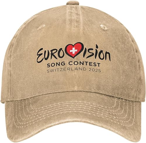 UOARQAUJ E-Eurovisions Song Contest 2025 Männer Frauen Baseballmütze Schweiz Distressed Baumwollhut Outdoor All Seasons Travel Weiche Sonnenkappe