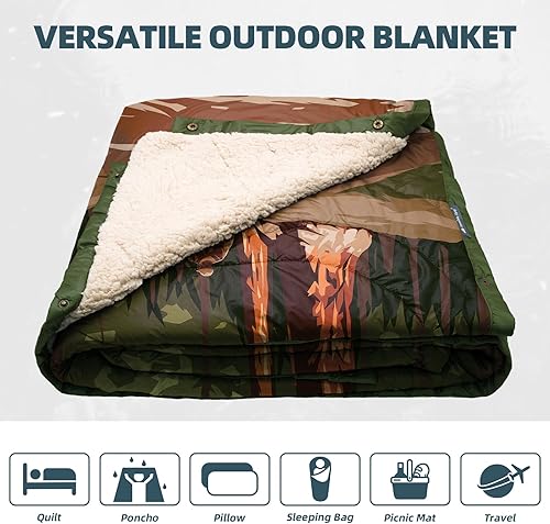 KawaGebo Kamp Sherpa Outdoor Decke Warm & Ultraleicht mit Packsack，N IN 1Camping Decke wasserabweisend，Poncho & Schlafsack Campingdecke Zum Schlafen,Deinem Van,145x200cm