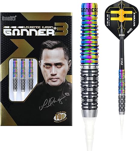 ONE80 Soft Dart Lourence Ilagan The Gunner 3 VHD 90% Tungsten Softtip Dart Softdart Dartpfeile Set mit Schäften und Flights Hochwertige Tungsten Softdarts