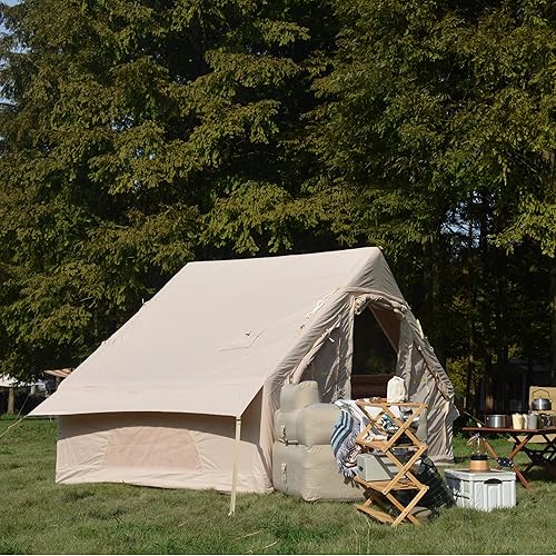 Gegtuon Zelt 4 Personen, Aufblasbares Zelt, Zelte mit Dachfenster Fliegengitter und Luftpumpe für Camping, Zelte Wasserdicht Familienzelt mit Kaminöffnung, 300x210x200 cm, Oxford+PVC