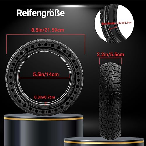 8.5 Zoll E Scooter Reifen - 50/75-6.1 Vollgummireifen,Keine Inflation,8 1/2 x2 Ersatzreifen für Xiaomi Pro 2 / M365 / M365 Pro / 1S / 3/3 Lite/Essential,Für 8.5x2 zoll Scooter Reifen