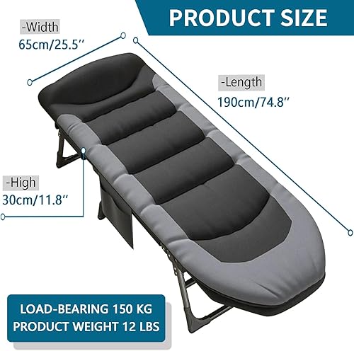 T-ZBDZ Feldbett Klappbar, Campingbett Faltbar mit Matratze, Campingliege Liegestuhl mit Tragetasche, 6-Fach Verstellbar, Klappbett Camping für Outdoor Reisen Garten Balkon Büro, Schwarz
