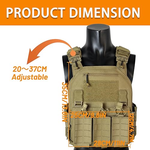 Drlmeio Taktischer Plattenträger 1000D Nylon mit 556 Magazintasche, Taktische Weste, Schnellverschluss-System Airsoft Weste, Verstellbarer MOLLE Platten Träger, Atmungsaktive Paintball Weste