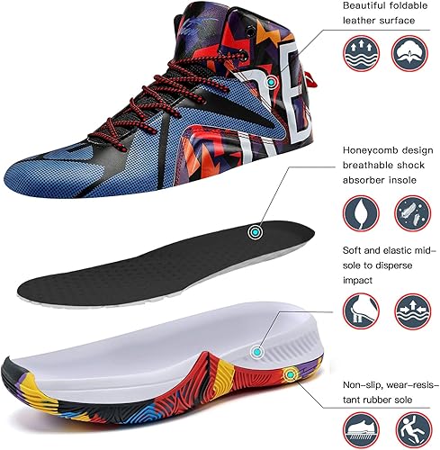 ASHION Basketballschuhe Jungen Turnschuhe Kinder Sneaker High Top Outdoor Sportschuhe Anti Skid Atmungsaktive(AB Mehrfarbig,40EU)