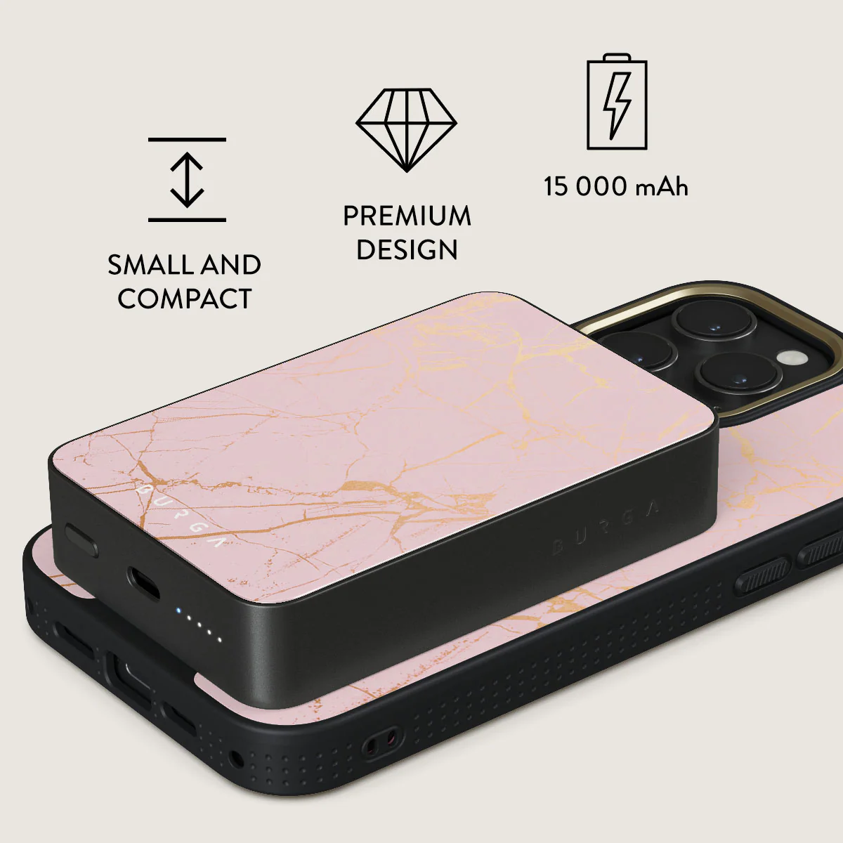 Peachy Gold - Pink Marble Magnetic Power Bank