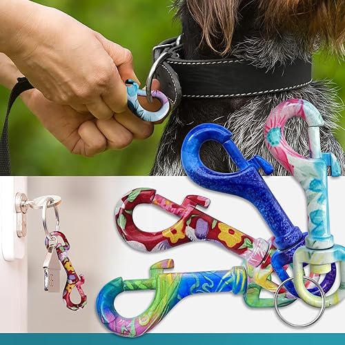 NEU KEYU® Bolzenkarabiner Handarbeit | Jeder Karabiner ein Unikat | Karabinerhaken | Karabiner Schlüsselanhänger | Karabinerhaken mit Drehgelenk | Karabiner Edelstahl | Wirbelkarabiner (Flower Power)
