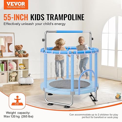 VEVOR Kindertrampolin Trampolin Mini Freizeittrampolin 147 cm für Kleinkinder mit Sicherheitsnetz & Basketballkorb, Geburtstagsgeschenk Weihnachtsspielzeug für Kinder ab 3 Jahren Blau