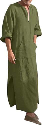 Caxndycing Kaftan Herren Jalabiya Herren Baumwolle Stehkragen Robe Arabische Kleidung Lang Muslimische Kleider Thobe Hemden Gebetskleidung für Männer Muslim Abaya Muslim Tunika