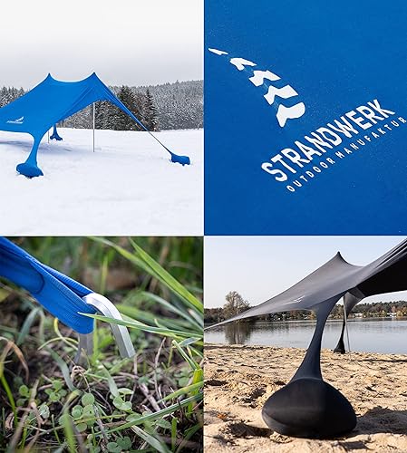 Premium Lycra Strandzelt – Strandmuschel Pop-Up Sonnensegel mit 4 Alu-Stangen und Sand-Ankern - Zelt Jasper dunkelblau