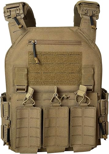 Drlmeio Taktischer Plattenträger 1000D Nylon mit 556 Magazintasche, Taktische Weste, Schnellverschluss-System Airsoft Weste, Verstellbarer MOLLE Platten Träger, Atmungsaktive Paintball Weste