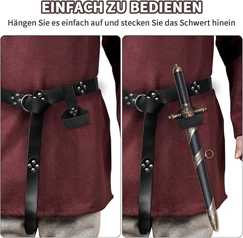 FLEXNOVA Schwerthalter Gürtel, 2 Stück Piraten Gürtel, Schwert Halterung Gürtel aus Leder Schwertgürtel Schwertscheide Piraten Schwert mit Gürtel Retro-Gürtelhalter für Kostümpartys Halloween