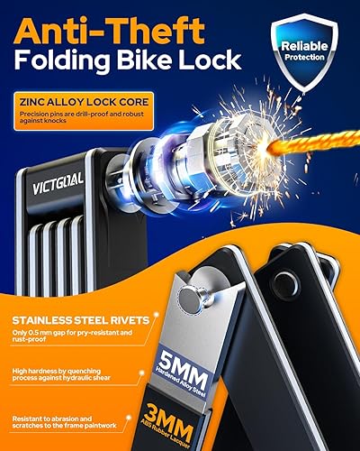 VICTGOAL Faltschloss Fahrrad mit Versteckter Halterung für AirTag, Fahrradschloss Hohe Sicherheit 100cm Lang Anti-Diebstahl Fahrradschloss mit Schlüssel Faltschloss für Fahrrad Ebike Scooter