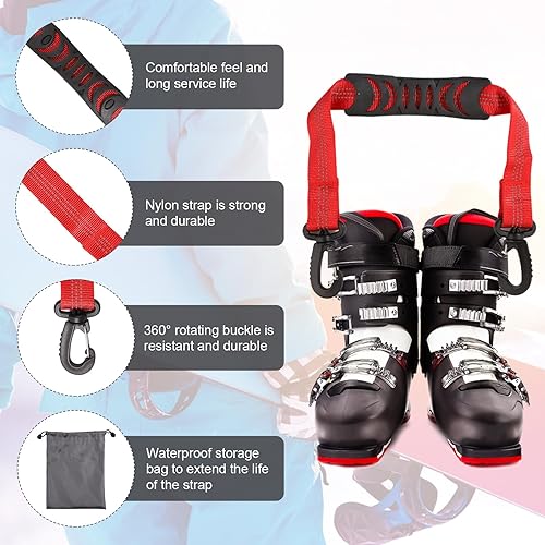 lasuroa 2stk Skischuh-Tragegurte mit Aufbewahrungstasche, Tragbare Ski-Tragegurte Rucksackgurte Ski-Schulterschlinge Skitasche Schultergurt Skate-Leine Rollschuh-Leine Ski-Zubehör