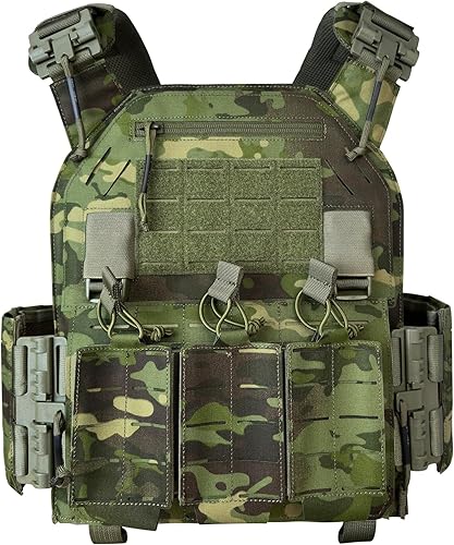 Drlmeio Taktischer Plattenträger 1000D Nylon mit 556 Magazintasche, Taktische Weste, Schnellverschluss-System Airsoft Weste, Verstellbarer MOLLE Platten Träger, Atmungsaktive Paintball Weste