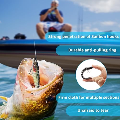 HYran Angelköder, 5 Stück Wobbler Hecht Köder, Barsch Köder, Angelköder für Süßwasser, Swimbait, Jerkbait Hecht mit 2 Drillingshaken und Fischköder Box, für Männer Familien-Angelausrüstung