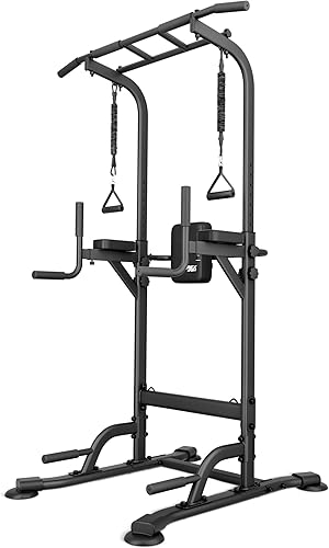 TREX SPORT Power Tower TX-150PR | Dip Station & Klimmzugstange freistehend |Multifunktionaler Kraftturm mit Expandern |Fitness Kraftstation bis 150 kg