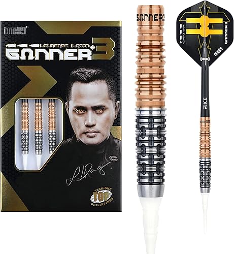 ONE80 Soft Dart Lourence Ilagan The Gunner 3 VHD 90% Tungsten Softtip Dart Softdart Dartpfeile Set mit Schäften und Flights Hochwertige Tungsten Softdarts