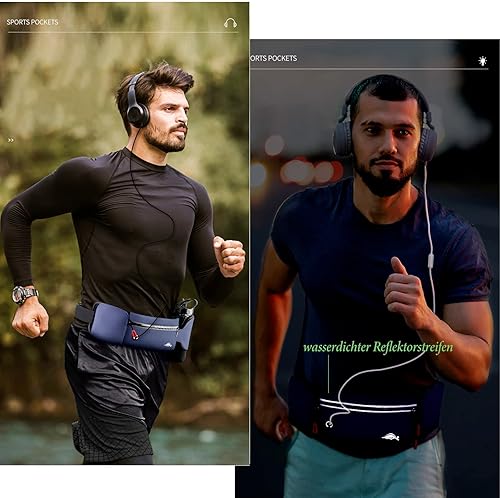 ESTRITH Laufgürtel mit Trinkflasche Groß, Trinkgürtel wasserdichter Flaschenhalter Gürtel für Hand, joggen, Sport, mit reflektierenden Streifen, Schwarz