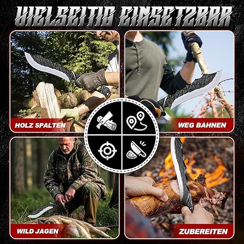 Purple Dragon Outdoor Messer Großes - 5mm Klingenrücken, Survival Messer aus Manganstahl, Full Tang Machete mit Zinklegierungs-Griff und Scheide, Ideal für Holz hacken, Geschenk für Männer, Schwarz