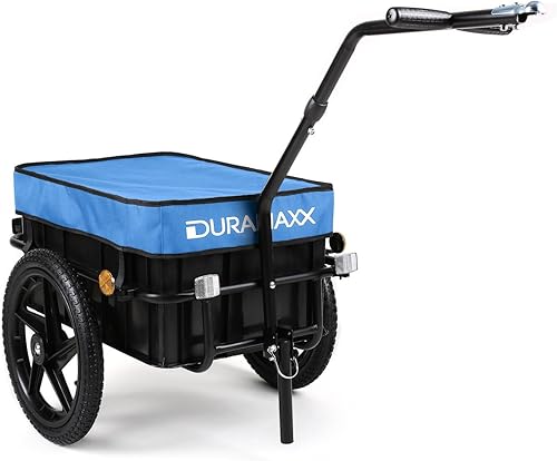 Duramaxx Big-Mike - Fahrradanhänger, Lastenanhänger, Handwagen, mit Hochdeichsel, Transportbox mit 70 Liter Volumen, Max. 40kg, Kugel-Kupplung für Fahrräder mit 26'' - 28''