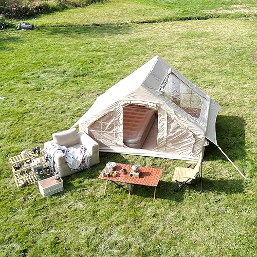 Gegtuon Zelt 4 Personen, Aufblasbares Zelt, Zelte mit Dachfenster Fliegengitter und Luftpumpe für Camping, Zelte Wasserdicht Familienzelt mit Kaminöffnung, 300x210x200 cm, Oxford+PVC