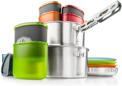 GSI Outdoors Glacier Edelstahl Camper 4 Personen Packable Kochgeschirr & Geschirr Set für Camping oder Rucksackreisen