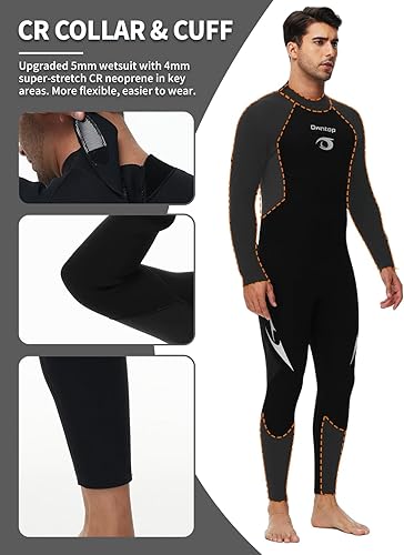 Owntop 5mm Neoprenanzüge für Männer Frauen - Rückenreißverschluss Neopren Tauchanzug, Erwachsene Ganzkörper-Nassanzüge, Thermischer Flexibler Tauchhaut Kaltwasser Tauchen Surfen