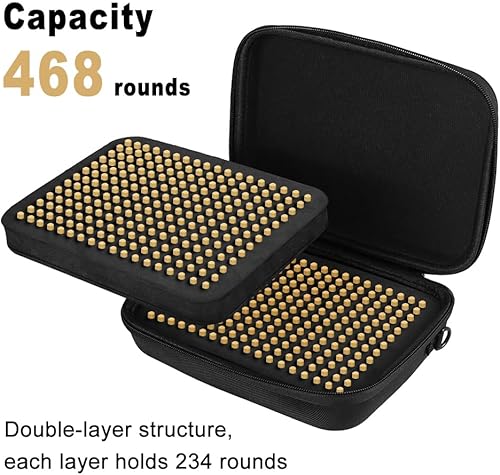 Munitionsbox, Ammo Storage Case für 468 Schuss, Aufbewahrungsbox für Munition, Munitionskoffer mit Verschließbarem Doppelreißverschluss und Griff für .22LR