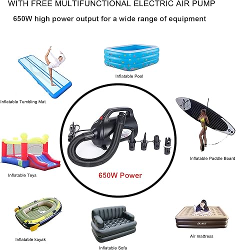 JOOLOOG Aufblasbare Gymnastikmatte, 3 m x 1 m, 10 cm dick mit 650 W elektrischer Pumpe, Lila Schwarz, für Cheerleading-Praxis, Heimgebrauch