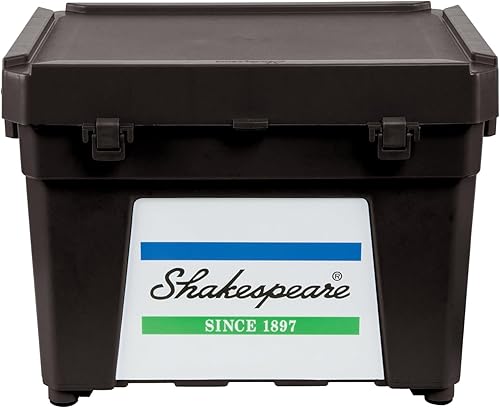 Shakespeare-Sitzkiste – stark wasserabweisend, große Aufbewahrungsmöglichkeit für Tackle – Doppelverriegelung, extra tiefer Deckel – für Salz- und Süßwasser