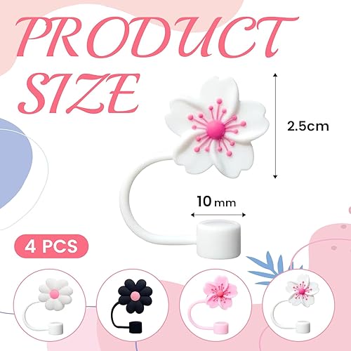 BUOKSLLY Straw Cover for Stanley Cup, Pack of 4 Stanley Straw Covers, Accessories for Stanley Cup 40 oz 30 oz Tumbler with Handle, Silicone Straw Cover（Weiß, Rosa, Schwarz）