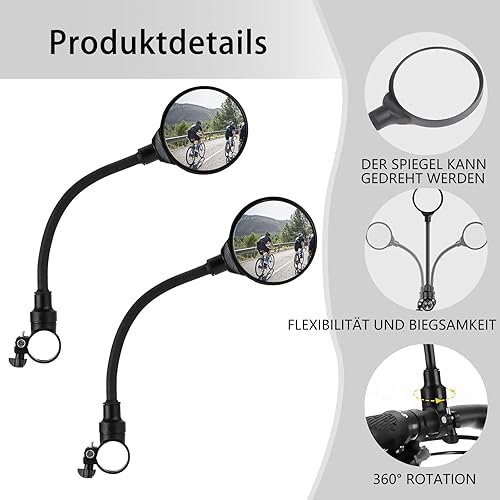 2 Stück Rückspiegel Fahrrad Rückspiegel, Fahrradspiegel 360°Einstellbar und Drehbar, Fahrrad Spiegel Fahrradrückspiegel Mirror für 22-32mm Lenker für FahrradMountainbike Rennräder
