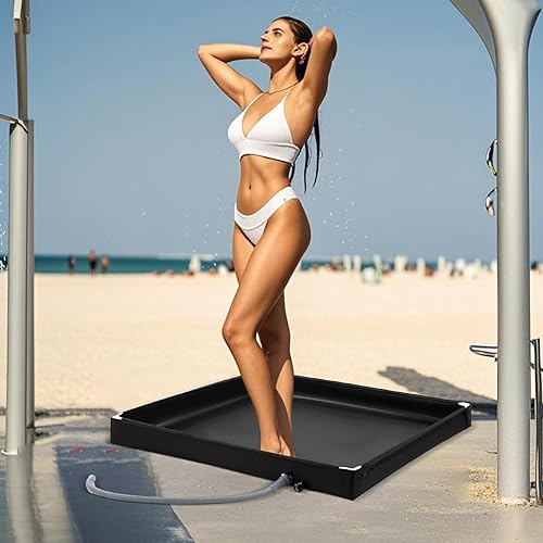 Tragbare Duschbasis, Zelt-Duschwanne, Badewannenboden, Boden, 80 x 80 x 10 cm, mit Ablaufschlauch, faltbares und kompaktes Design für drinnen und draußen, Camping, Haustierbaden