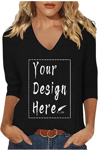 3/4 Arm Shirt Damen, Damen Tshirt Sommer Schwarz V Ausschnitt Dreiviertel Arm Shirt Grosse Grössen Einfarbig Women's T-Shirts Pullover Dreiviertelarm Tshirts T Shirts Sommershirt