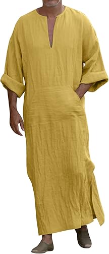 Caxndycing Kaftan Herren Jalabiya Herren Baumwolle Stehkragen Robe Arabische Kleidung Lang Muslimische Kleider Thobe Hemden Gebetskleidung für Männer Muslim Abaya Muslim Tunika