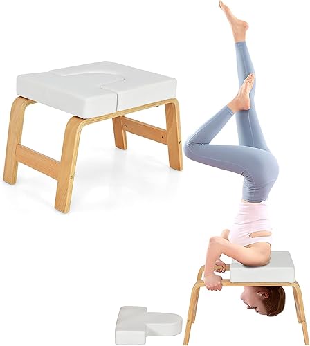Eumatenova Yoga Kopfstandhocker，Kopfstandhocker，Kopfstandstuhl für Gleichgewichtstraining, Inversion Stool w/Solid Wood Frame & Detachable PU Auflagen