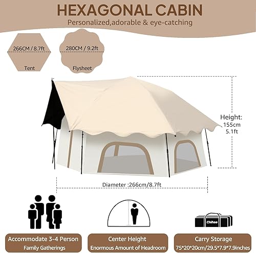 Chihee Pop-Up Stand-up Zelt Camping Zelte, Familien-Kabinenzelt mit Markise Veranda 3-Personen Outdoor-Zelt mit Bildschirm Raum große Kapazität, Wasserdicht und Winddicht, einfacher Aufbau, Wandern