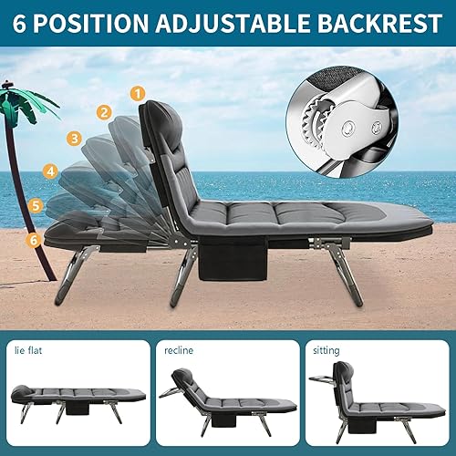 T-ZBDZ Feldbett Klappbar, Campingbett Faltbar mit Matratze, Campingliege Liegestuhl mit Tragetasche, 6-Fach Verstellbar, Klappbett Camping für Outdoor Reisen Garten Balkon Büro, Schwarz