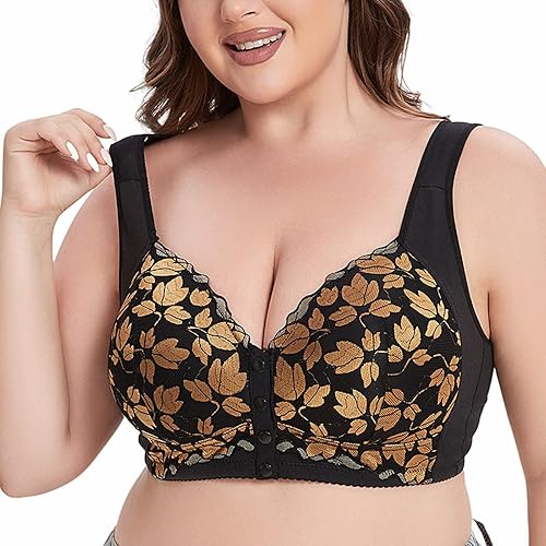 Bralette Damen Spitze Bügelloser Bra Damen BHS Mit Vorderverschluss Große Größen Komfort T-Shirt-BH V Ausschnitt Bralettes Mit Rüschen Bequeme Elastische BHS Mit Weite Träger
