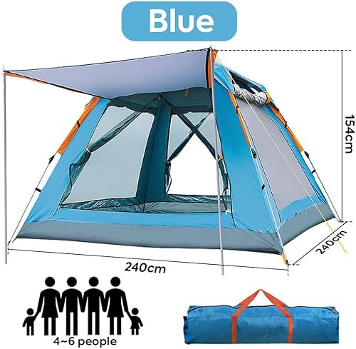 Gziztx Camping Zelt 4-6 Personen Pop Up Zelt Wurfzelt mit 2 Türen und 2 Fenstern, Wasserdicht, Sonnenschutz, Einfach Aufzubauen, für Reisen im Freien, Wandern, Strand, Angeln (240 * 240 * 154CM Blau)