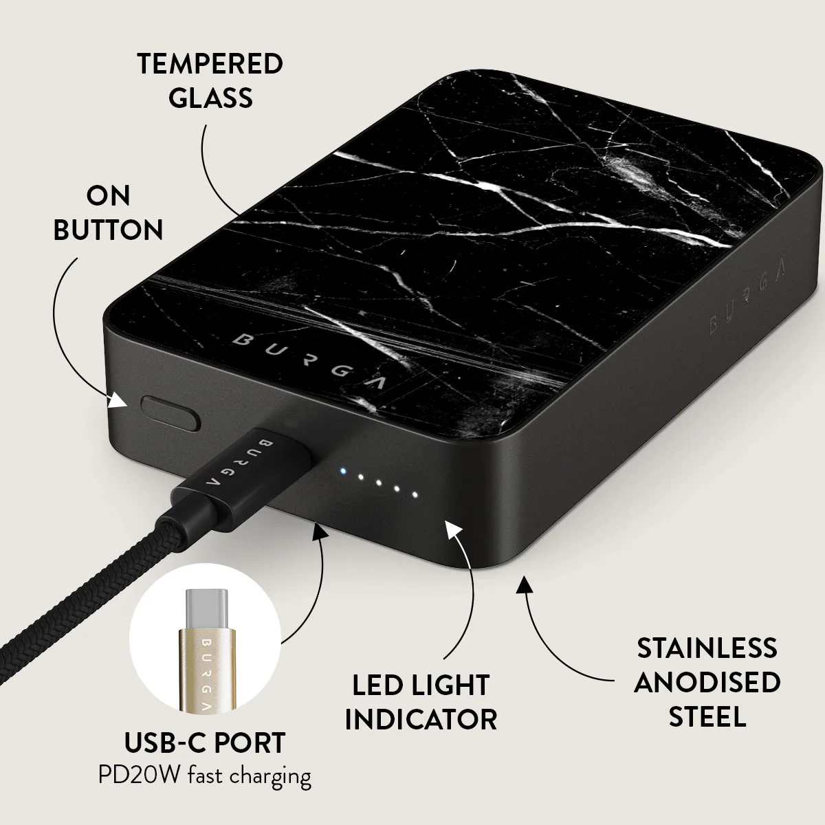Noir Origin - Black Marble Magnetic Power Bank