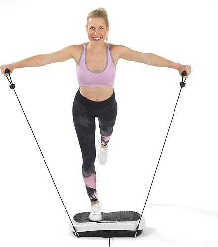 VITALmaxx Vibrationsplatte Basic | 99 Vibrationsstufen individuell einstellbar, 3 verschiedenen Vibrationszonen | rutschfeste Standfläche [10 Trainingsprogramme, Expanderbänder]