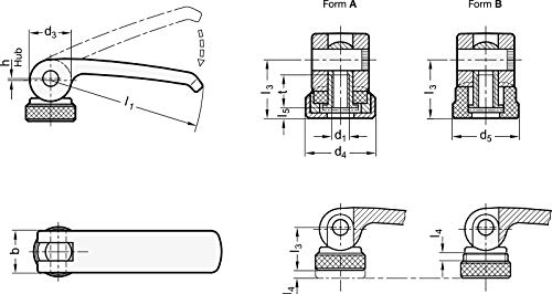 Exzenterspanner, 63mm lang, Auflagescheibe verstellbar, M6 Innengewinde