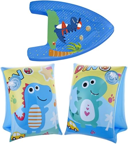 Kinder Schwimmhilfe Set mit Dinosaurier Motiv Aufblasbare Schwimmflügel & Hochwertiges Schwimmbrett für Jungen und Mädchen Sicheres Wasserspielzeug für Pool Strand und Schwimmtraining