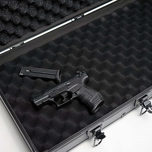 Wiltec Waffenkoffer verschließbar, Gewehrkoffer aus Aluminium, Pistolenkoffer mit Klappverschlüssen und Schlüssel