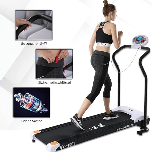 ISE Klappbares Laufband für Zuhause, elektrisches Laufband mit LCD-Anzeige verstellbar Programmen, platzsparend, Mini Laufbänder