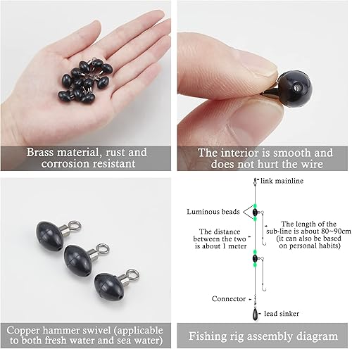 SUPERFINDINGS 50 Stück Angelrollen Swivel Slider Bead 16x12mm Fisch Pulley Schnurverbinder Angelgerät Schnurverbinder Angelgerät Running Slider Bead Swivel